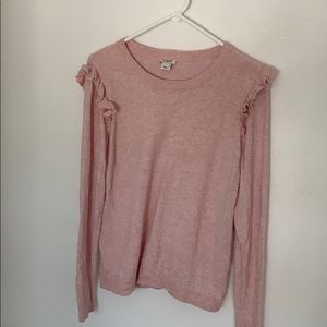 J Crew pink knit ruffle shoulder sweater